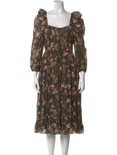 Pre-owned Ulla Johnson Floral Print Midi Length Dress In Green