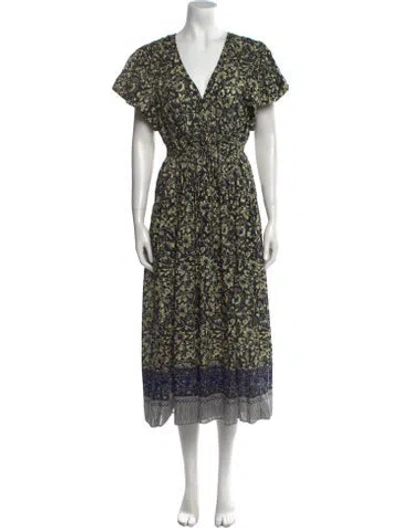 Pre-owned Ulla Johnson Floral Print Midi Length Dress In Green