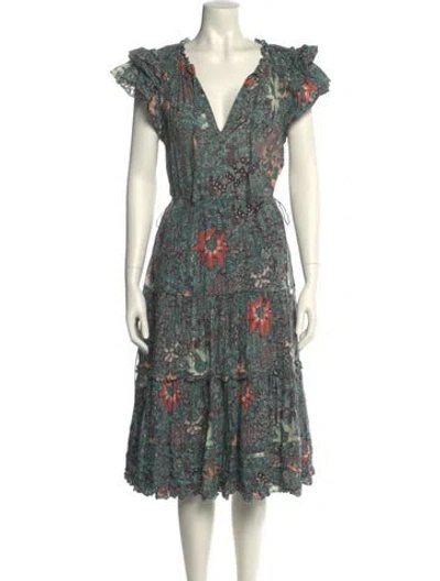 Pre-owned Ulla Johnson Floral Print Midi Length Dress In Green