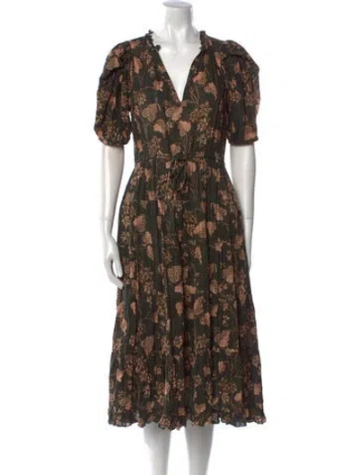Pre-owned Ulla Johnson Floral Print Midi Length Dress In Green