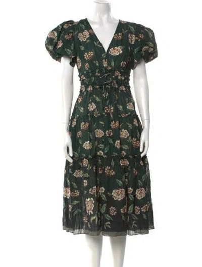 Pre-owned Ulla Johnson Floral Print Midi Length Dress In Green
