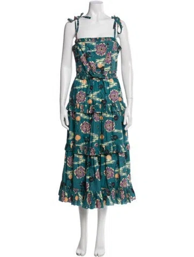 Pre-owned Ulla Johnson Floral Print Midi Length Dress In Green
