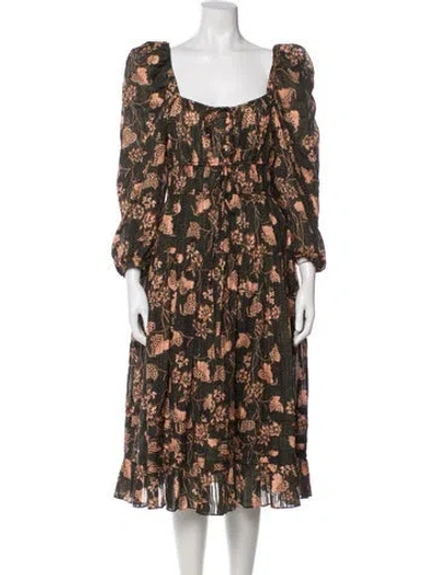 Pre-owned Ulla Johnson Floral Print Midi Length Dress In Green