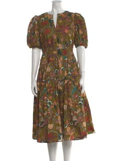 Pre-owned Ulla Johnson Floral Print Midi Length Dress In Green
