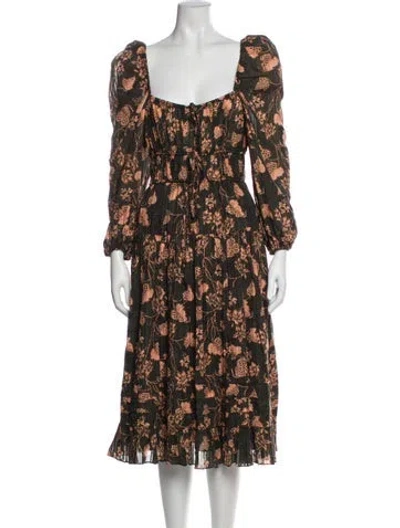 Pre-owned Ulla Johnson Floral Print Midi Length Dress In Green