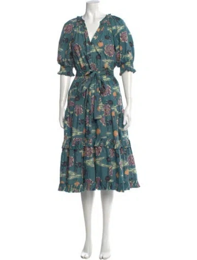 Pre-owned Ulla Johnson Floral Print Midi Length Dress In Green