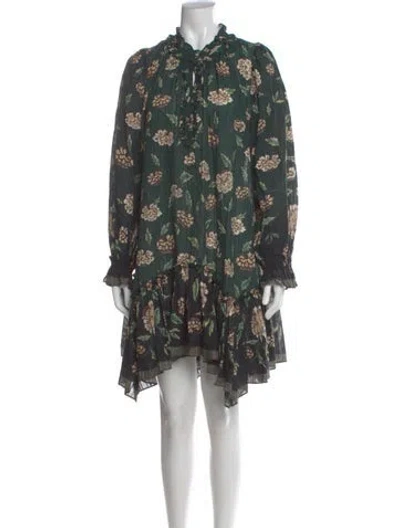 Pre-owned Ulla Johnson Floral Print Midi Length Dress In Green