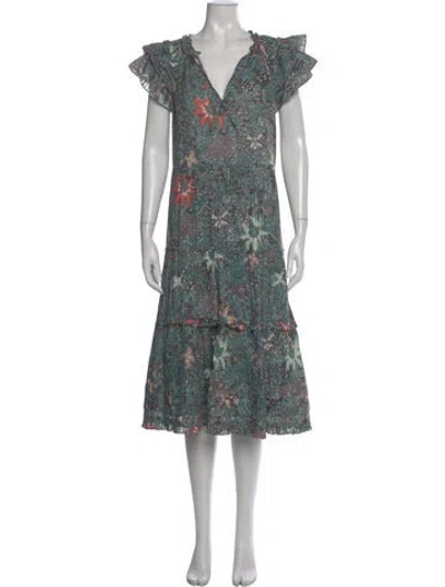 Pre-owned Ulla Johnson Floral Print Midi Length Dress In Green