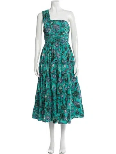 Pre-owned Ulla Johnson Floral Print Midi Length Dress In Green