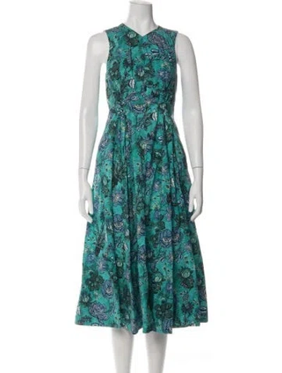 Pre-owned Ulla Johnson Floral Print Midi Length Dress In Green