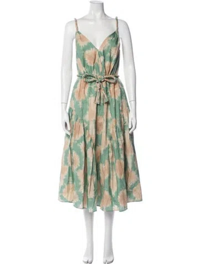 Pre-owned Ulla Johnson Floral Print Midi Length Dress In Green