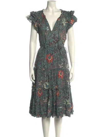 Pre-owned Ulla Johnson Floral Print Midi Length Dress In Green