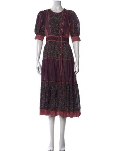 Pre-owned Ulla Johnson Floral Print Midi Length Dress In Green