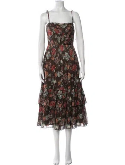 Pre-owned Ulla Johnson Floral Print Midi Length Dress In Green