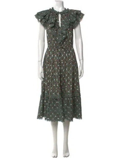 Pre-owned Ulla Johnson Floral Print Midi Length Dress In Green