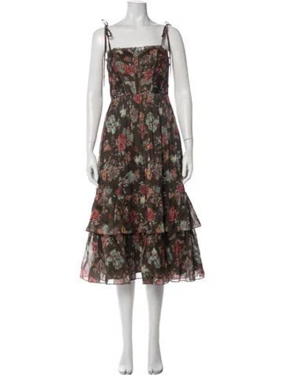 Pre-owned Ulla Johnson Floral Print Midi Length Dress In Green