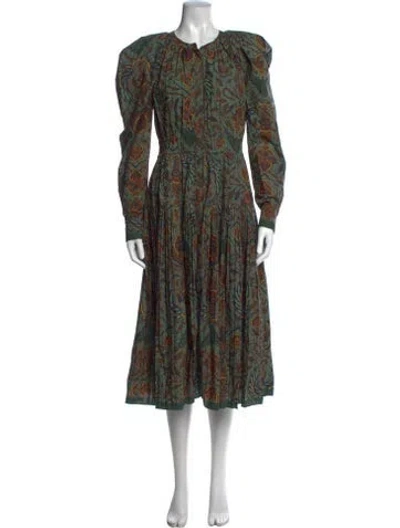Pre-owned Ulla Johnson Floral Print Midi Length Dress In Green