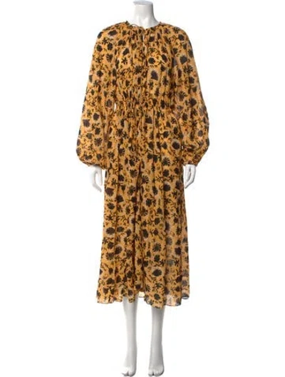 Pre-owned Ulla Johnson Floral Print Midi Length Dress In Green