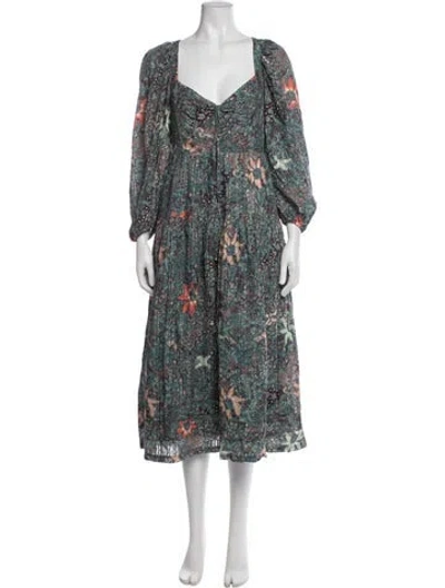Pre-owned Ulla Johnson Floral Print Midi Length Dress In Green