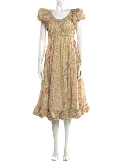 Pre-owned Ulla Johnson Floral Print Midi Length Dress In Neutral