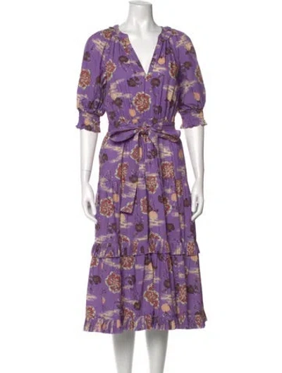 Pre-owned Ulla Johnson Floral Print Midi Length Dress In Neutral