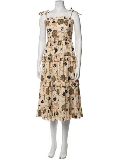Pre-owned Ulla Johnson Floral Print Midi Length Dress In Neutral