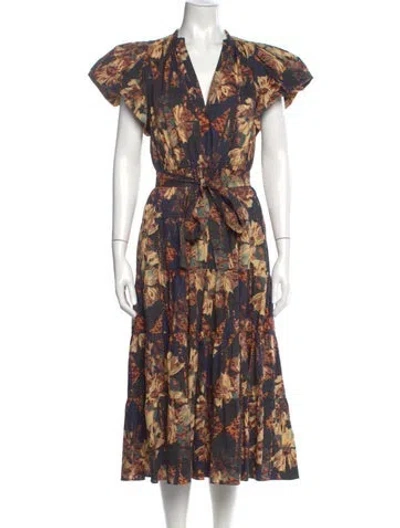 Pre-owned Ulla Johnson Floral Print Midi Length Dress In Neutral