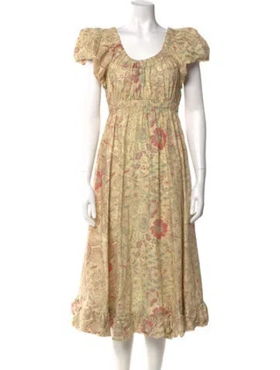 Pre-owned Ulla Johnson Floral Print Midi Length Dress In Neutral
