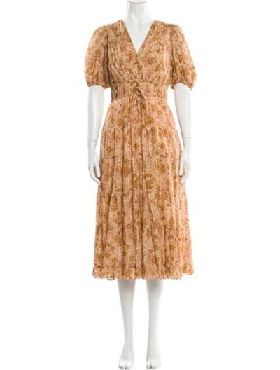 Pre-owned Ulla Johnson Floral Print Midi Length Dress In Neutral