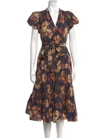 Pre-owned Ulla Johnson Floral Print Midi Length Dress In Neutral