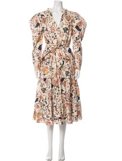 Pre-owned Ulla Johnson Floral Print Midi Length Dress In Neutral