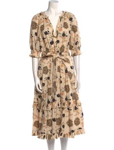 Pre-owned Ulla Johnson Floral Print Midi Length Dress In Neutral