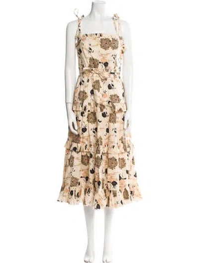 Pre-owned Ulla Johnson Floral Print Midi Length Dress In Neutral
