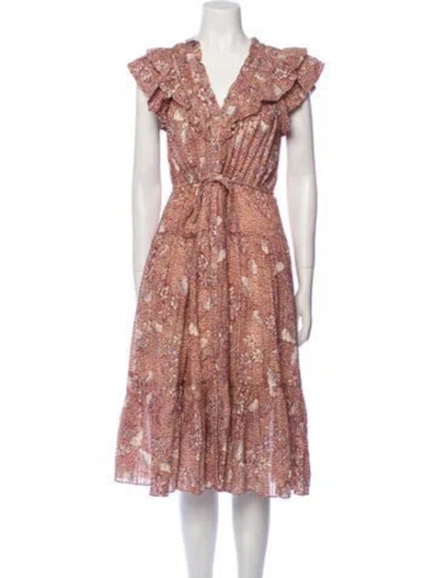 Pre-owned Ulla Johnson Floral Print Midi Length Dress In Neutral