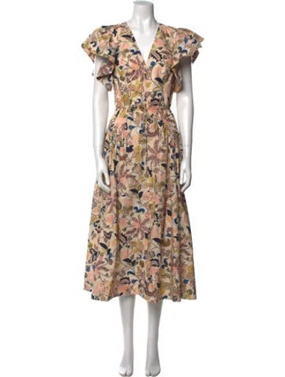 Pre-owned Ulla Johnson Floral Print Midi Length Dress In Neutral