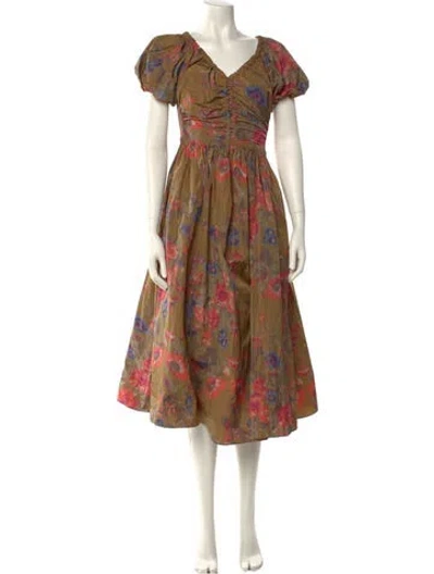 Pre-owned Ulla Johnson Floral Print Midi Length Dress In Neutral