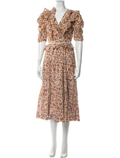 Pre-owned Ulla Johnson Floral Print Midi Length Dress In Neutral