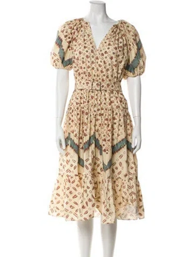 Pre-owned Ulla Johnson Floral Print Midi Length Dress In Neutral