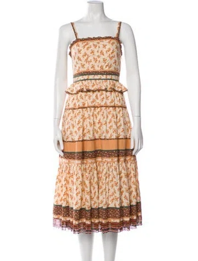 Pre-owned Ulla Johnson Floral Print Midi Length Dress In Neutral