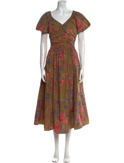 Pre-owned Ulla Johnson Floral Print Midi Length Dress In Neutral