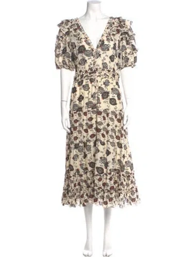 Pre-owned Ulla Johnson Floral Print Midi Length Dress In Neutral