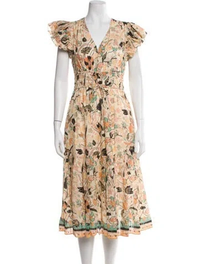 Pre-owned Ulla Johnson Floral Print Midi Length Dress In Neutral