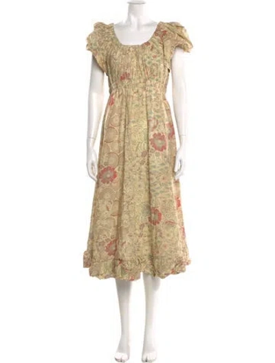 Pre-owned Ulla Johnson Floral Print Midi Length Dress In Neutral