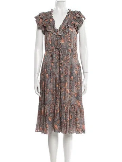 Pre-owned Ulla Johnson Floral Print Midi Length Dress In Neutral