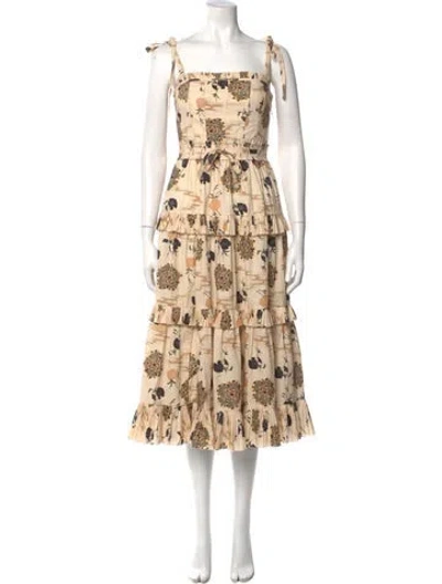 Pre-owned Ulla Johnson Floral Print Midi Length Dress In Neutral