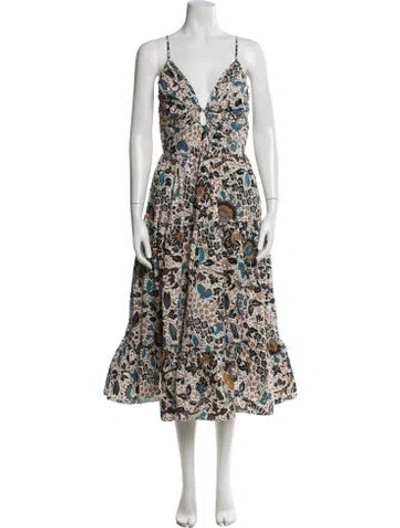 Pre-owned Ulla Johnson Floral Print Midi Length Dress In Neutral
