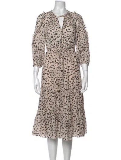 Pre-owned Ulla Johnson Floral Print Midi Length Dress In Neutral