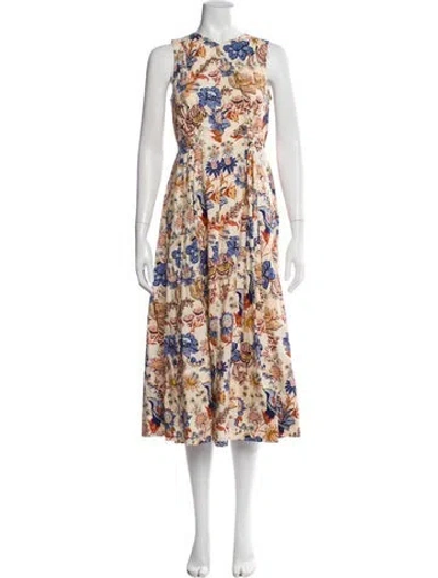 Pre-owned Ulla Johnson Floral Print Midi Length Dress In Neutral