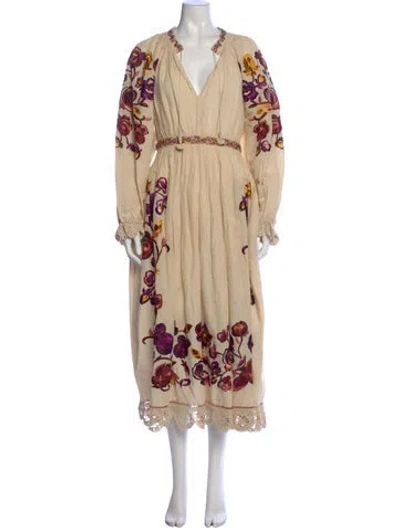 Pre-owned Ulla Johnson Floral Print Midi Length Dress In Neutral