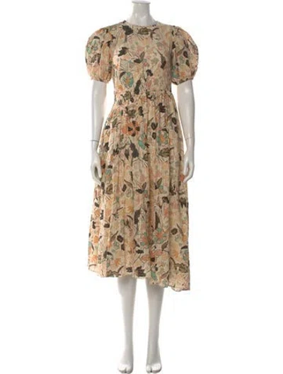Pre-owned Ulla Johnson Floral Print Midi Length Dress In Neutral